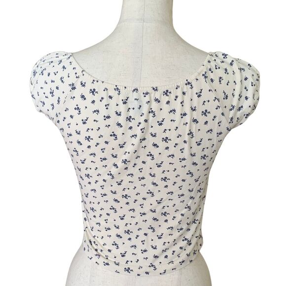 Brandy Melville Ivory Floral Puff Sleeve Crop Top Blouse One Size - Picture 5 of 7